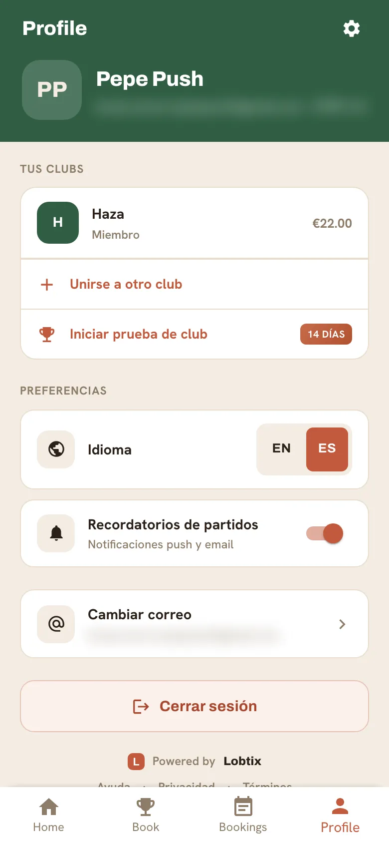 La sección Tus clubes del perfil con el botón Unirse a otro club.