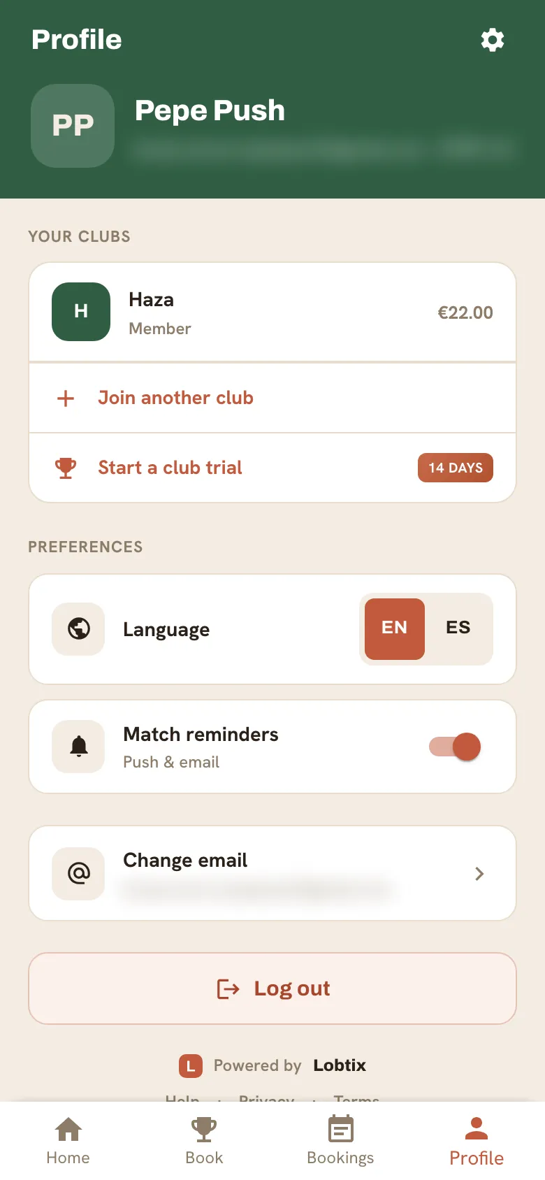 The Profile screen's Your clubs section with the Join another club button.
