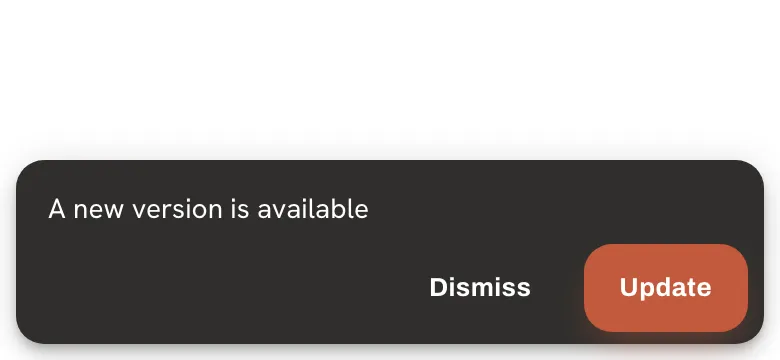 A bar at the bottom of the Lobtix app reading A new version is available, with Dismiss and Update buttons.